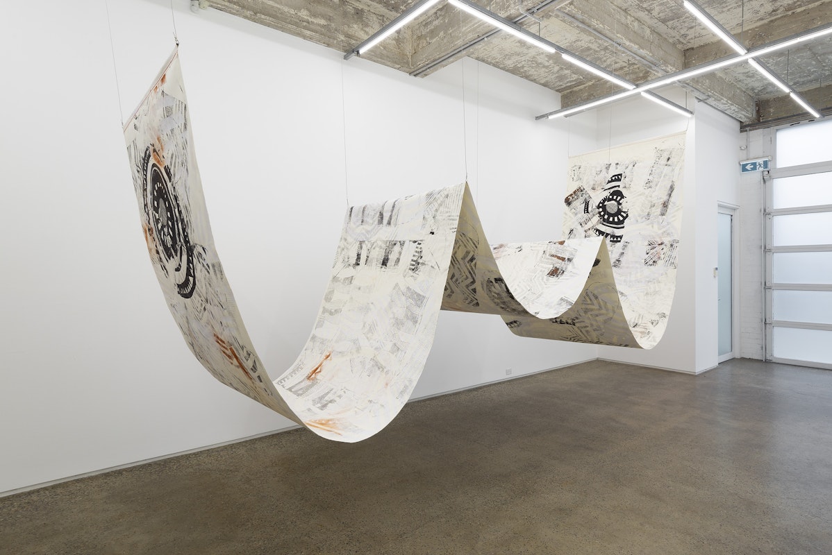 Installation view of Lisa Waup, muddy edges, presented at Gertrude Glasshouse, 2024. Image: Christian Capurro