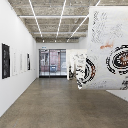 Installation view of Lisa Waup, muddy edges, presented at Gertrude Glasshouse, 2024. Image: Christian Capurro