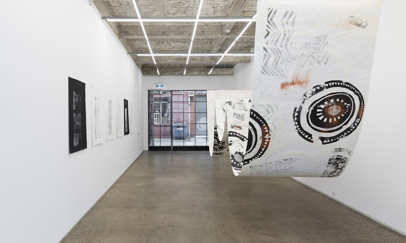 Installation view of Lisa Waup, muddy edges, presented at Gertrude Glasshouse, 2024. Image: Christian Capurro