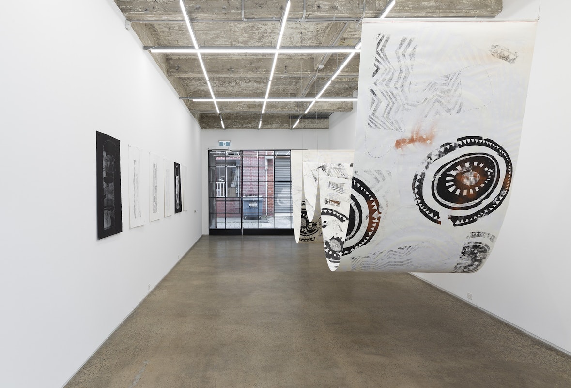 Installation view of Lisa Waup, muddy edges, presented at Gertrude Glasshouse, 2024. Image: Christian Capurro