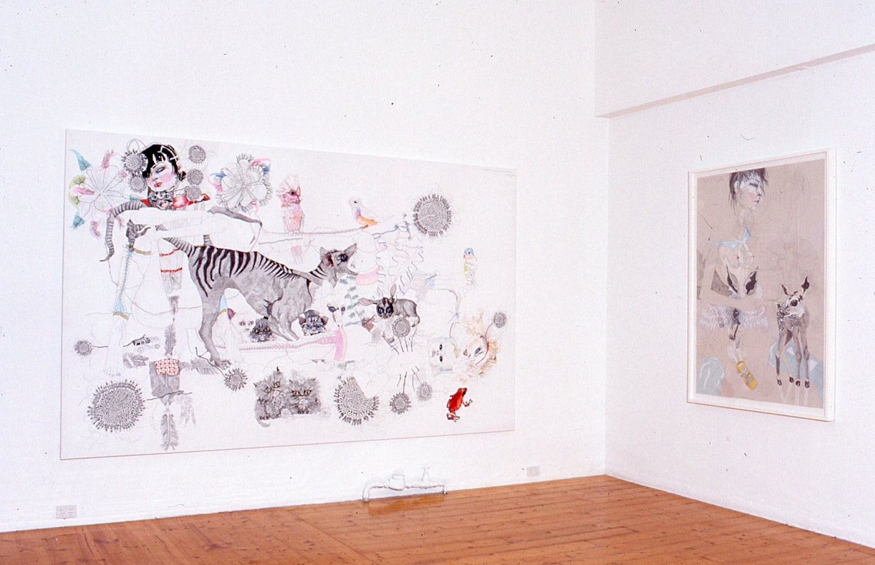 Installation view, Octopus 4: More Real Than Life, curated by Alexie Glass, featuring works by Del Kathryn Barton, Cherry Hood, James Lynch, Monika Tichacek and Charlie White, presented at 200 Gertrude Street, 2003. Image courtesy of the Gertrude Archive.