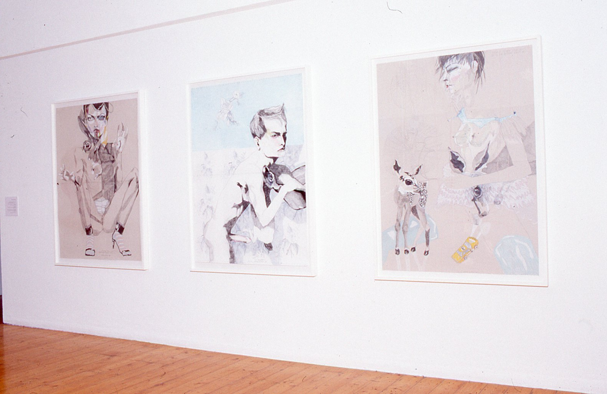 Installation view, Octopus 4: More Real Than Life, curated by Alexie Glass, featuring works by Del Kathryn Barton, Cherry Hood, James Lynch, Monika Tichacek and Charlie White, presented at 200 Gertrude Street, 2003. Image courtesy of the Gertrude Archive.