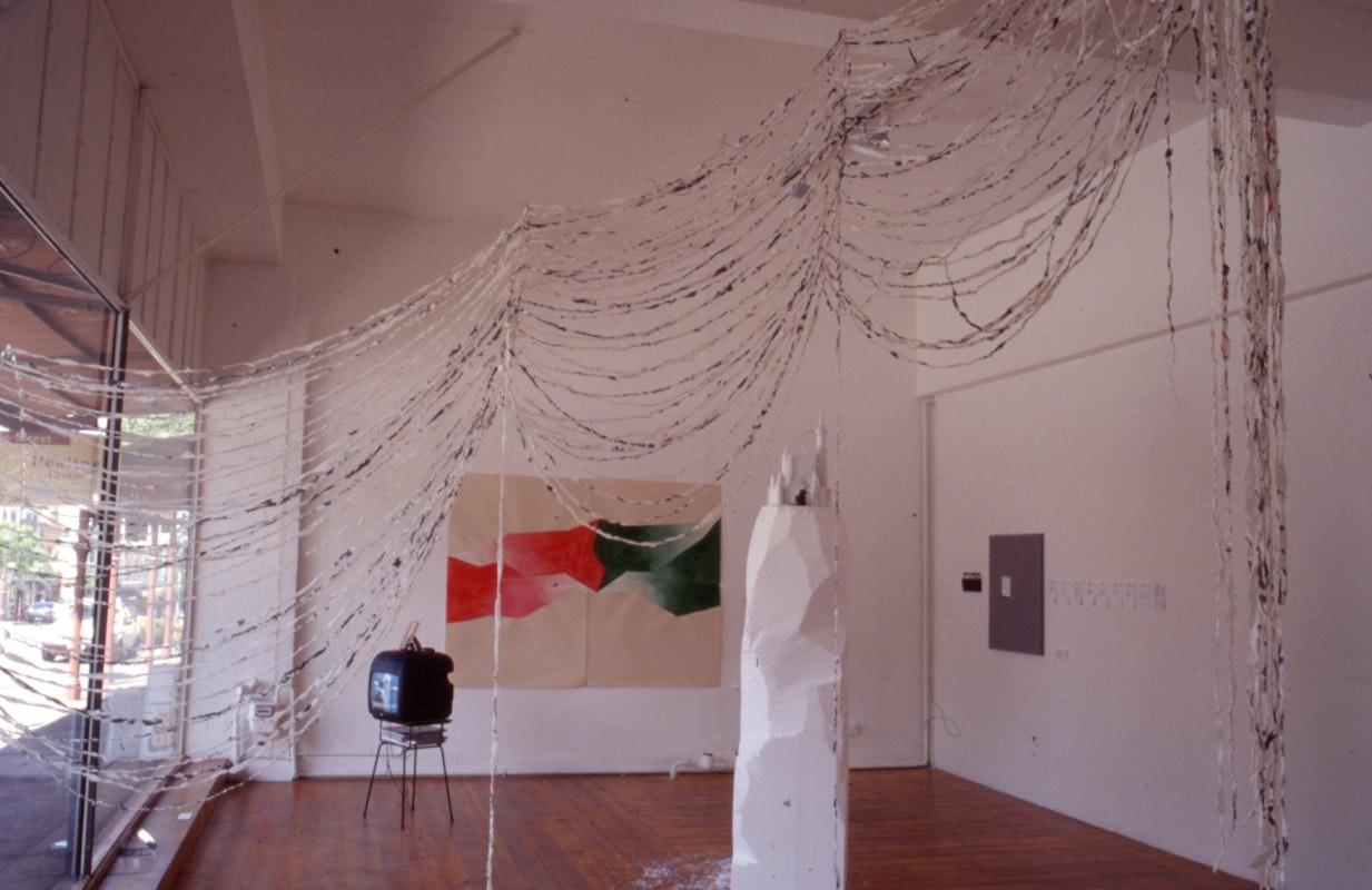 Installation view, Instirutional Transit Lobby (Part 1), presented at 200 Gertrude Street, 1998. Image courtesy of the Gertrude Archive.
