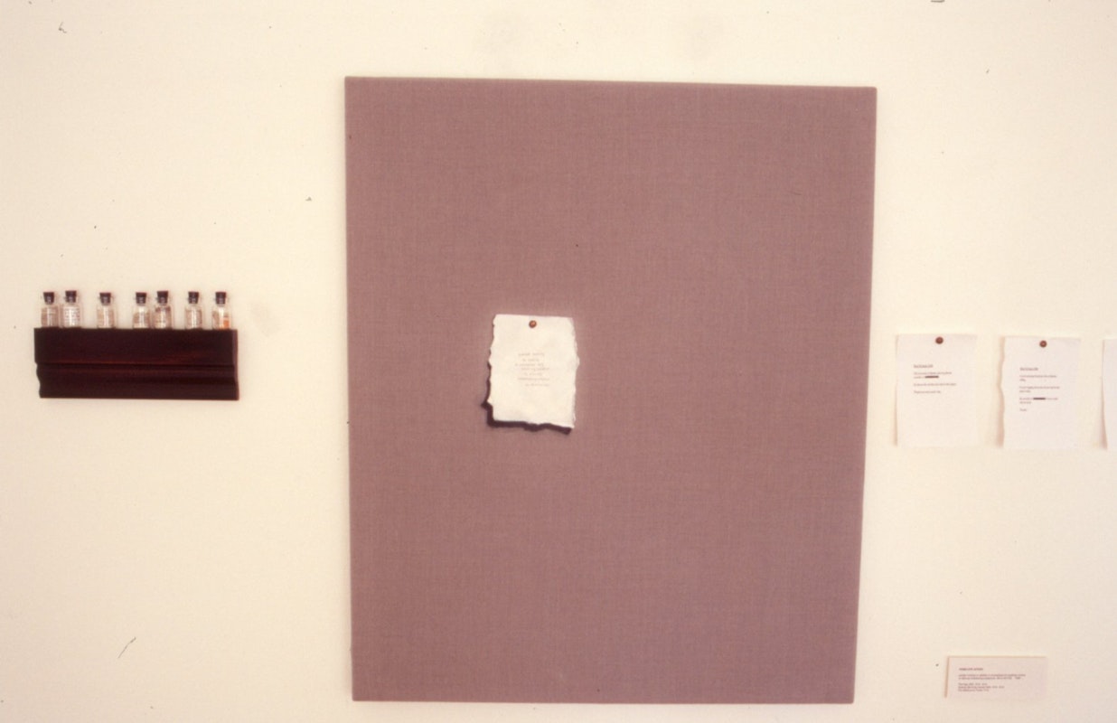 Installation view, Institutional Transit Lobby (Part 1), featuring works by Penelope Aitken, presented at 200 Gertrude Street, 1998. Image courtesy of the Gertrude Archive.