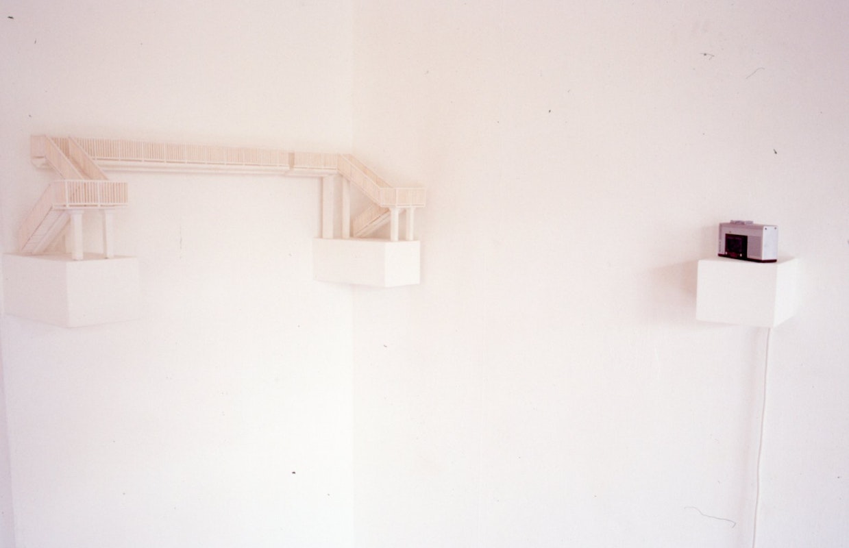 Installation view, Institutional Transit Lobby (Part 1), featuring artworks by Jennie Lang, presented at 200 Gertrude Street, 1998. Image courtesy of the Gertrude Archive.