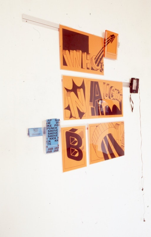 Installation view, Institutional Transit Lobby (Part 1), featuring artworks by George Giannopoulos, presented at 200 Gertrude Street, 1998. Image courtesy of the Gertrude Archive.