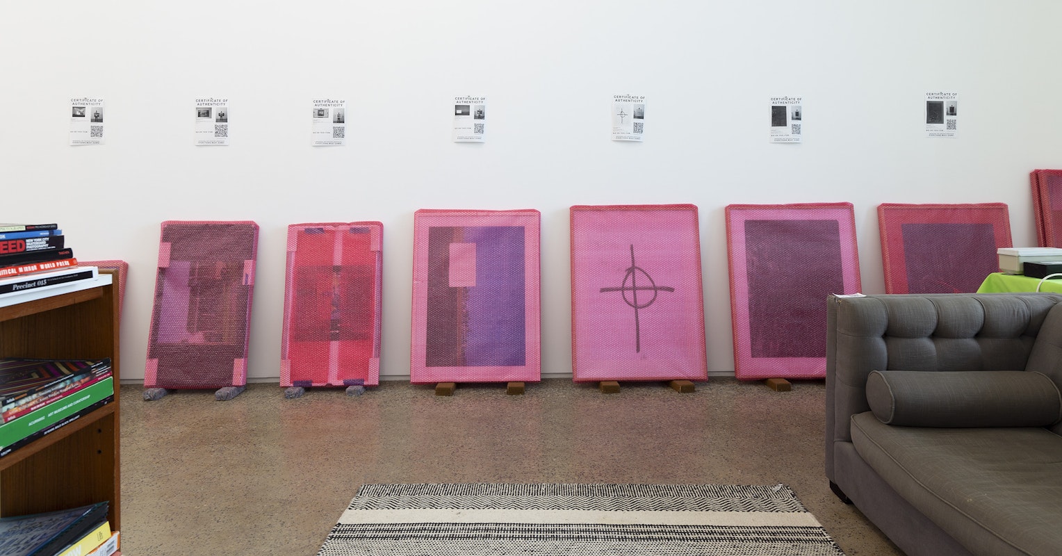 Steven Rhall, ABORIGINAL ART DISCOUNT GLASSHOUSE, installation view, Gertrude Glasshouse, Naarm Melbourne, 2024. Photograph: Christian Capurro