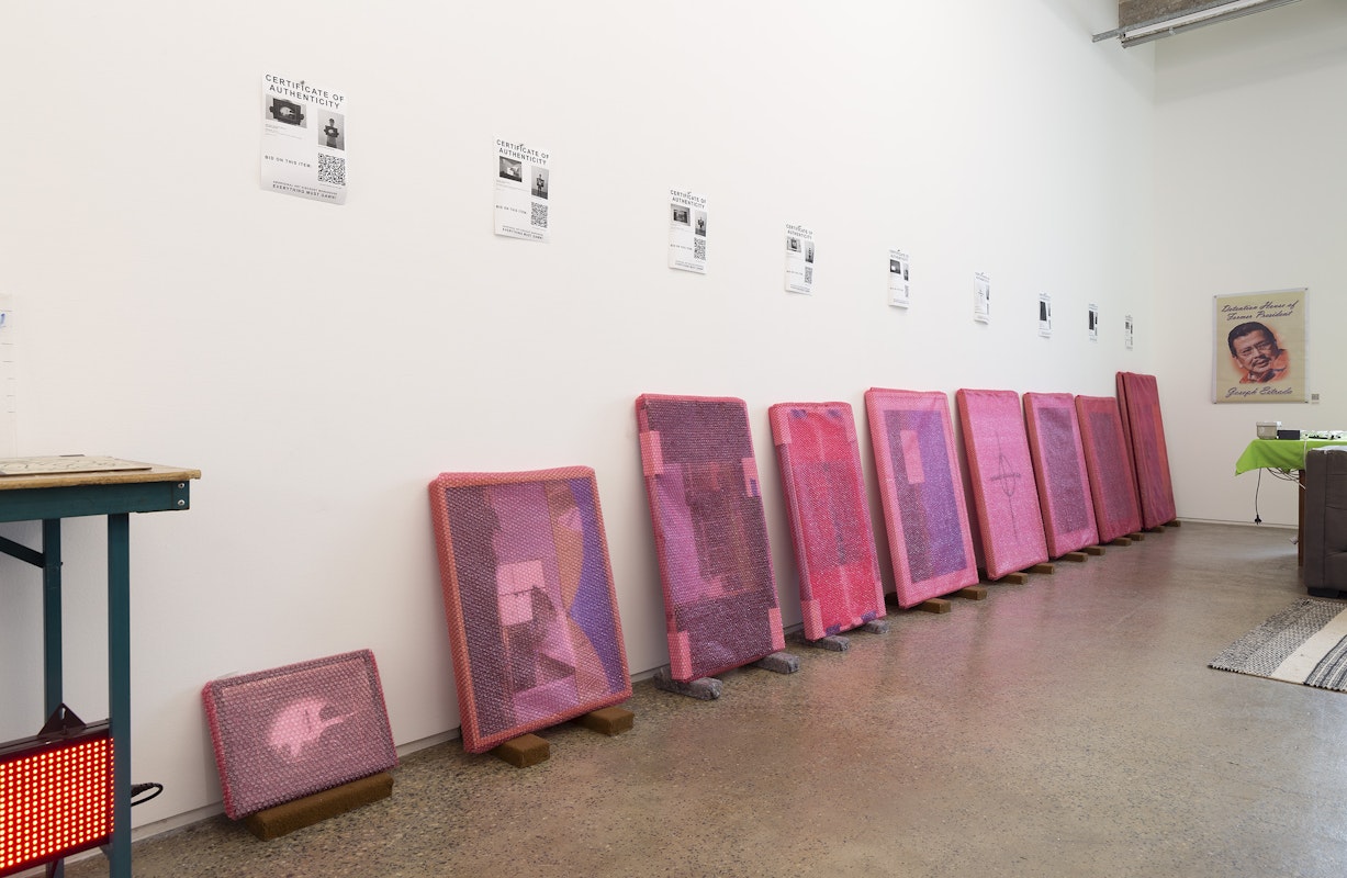 Steven Rhall, ABORIGINAL ART DISCOUNT GLASSHOUSE, installation view, Gertrude Glasshouse, Naarm Melbourne, 2024. Photograph: Christian Capurro