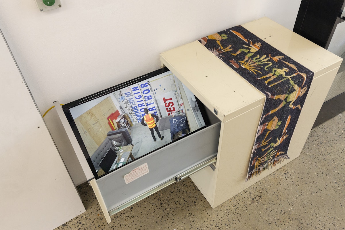 Steven Rhall, ABORIGINAL ART DISCOUNT GLASSHOUSE, installation view, Gertrude Glasshouse, Naarm Melbourne, 2024. Photograph: Christian Capurro