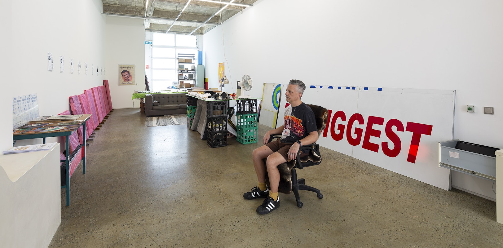 Steven Rhall, ABORIGINAL ART DISCOUNT GLASSHOUSE, featuring Steven Rhall, Gertrude Glasshouse, Naarm Melbourne, 2024. Photograph: Christian Capurro