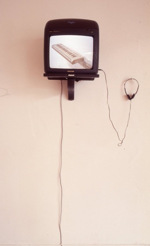 Installation view of Institutional Transit Lobby (Part 2), featuring work by Ricky Swallow, presented at 200 Gertrude Street, 1998. Image courtesy of the Gertrude Archive.