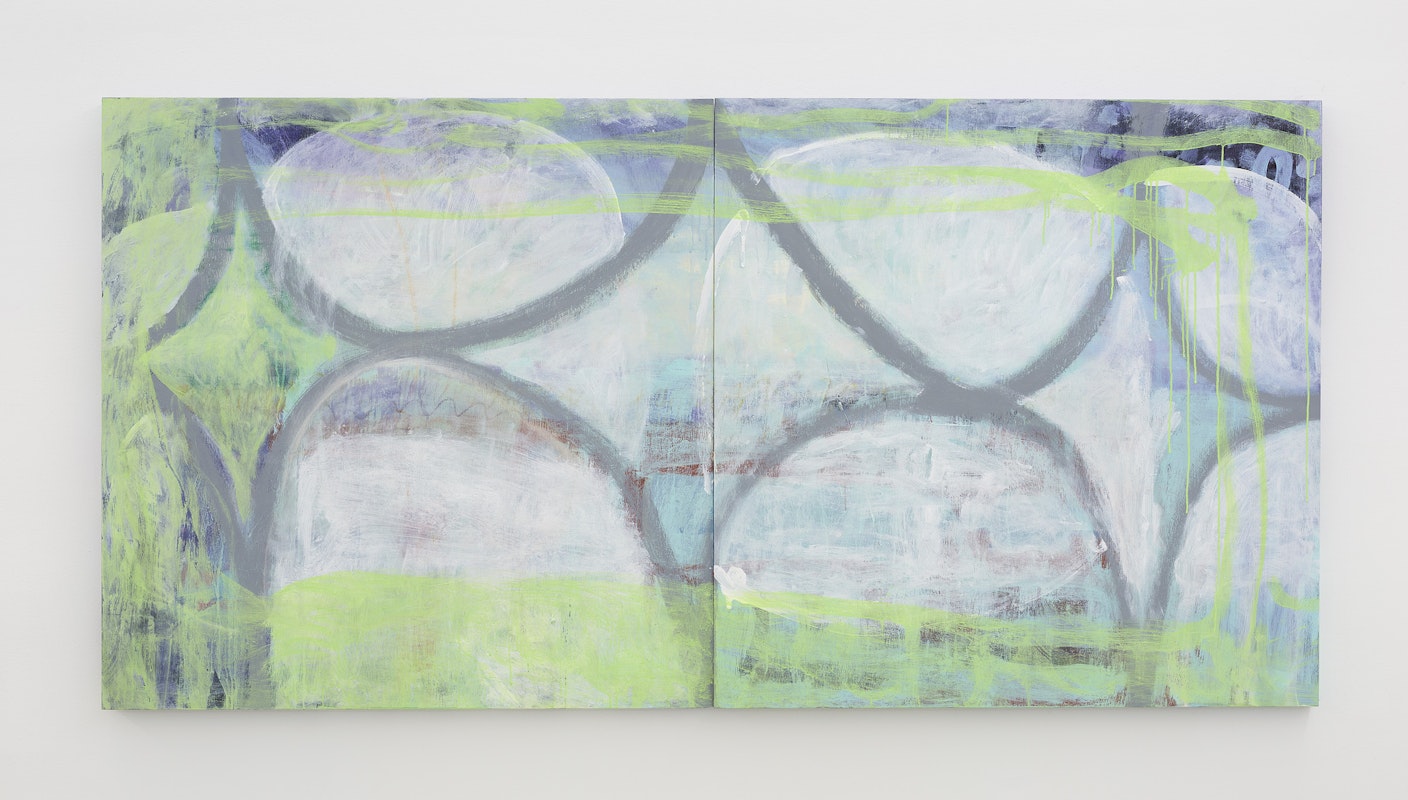 Georgia Morgan, HERE, NOW AND AGAIN (AND AGAIN, AND AGAIN), 2023, acrylic on board, installation view, Gertrude Studios, Gertrude Contemporary, Naarm Melbourne, 2024, image courtesy and © the artist, photograph: Christian Capurro.