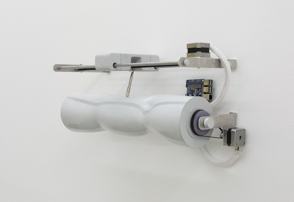 Jordan Hasal, Internal Drive (Gnomad), 2024, photopolymer, aluminium, steel, synthetic polymer, enamel, electronics, installation view, Gertrude Studios, Gertrude Contemporary, Naarm Melbourne, 2024, image courtesy and © the artist, photograph: Christian Capurro.