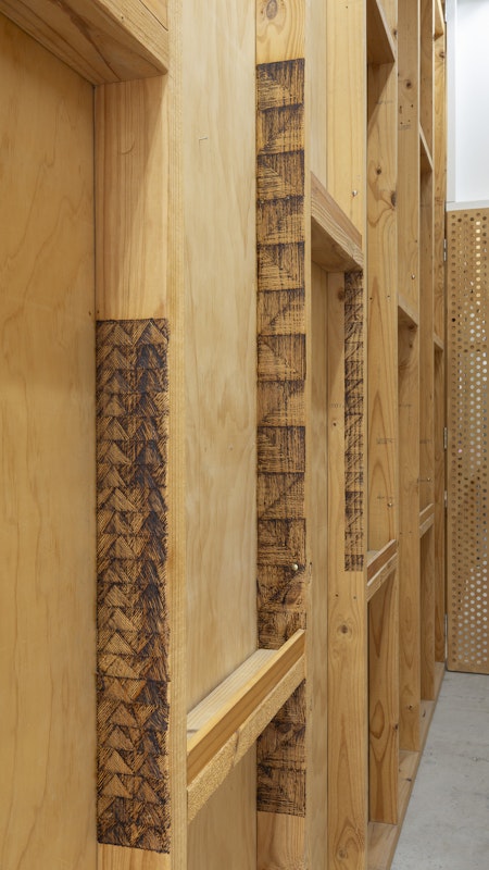 Moorina Bonini, yenmatj (to burn), 2024, pyrography, installation view, Gertrude Studios, Gertrude Contemporary, Naarm Melbourne, 2024, image courtesy and © the artist, photograph: Christian Capurro.