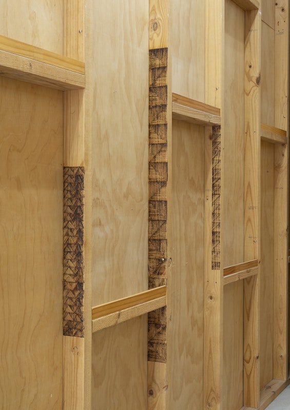Moorina Bonini, yenmatj (to burn), 2024, pyrography, installation view, Gertrude Studios, Gertrude Contemporary, Naarm Melbourne, 2024, image courtesy and © the artist, photograph: Christian Capurro.