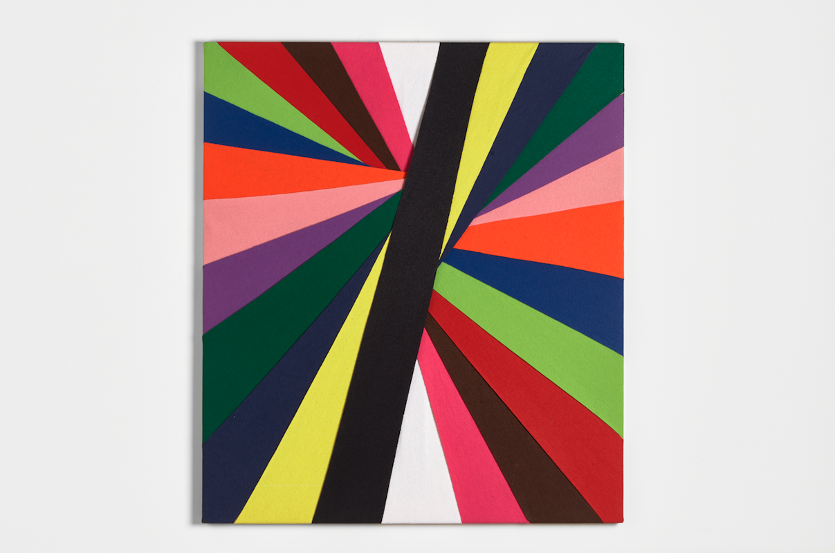 Anne-Marie May, Untitled (Constructions of Coloured Rays),1993. Felt on wooden stretcher, 30 x 30 cm. Courtesy and copyright of the artist.