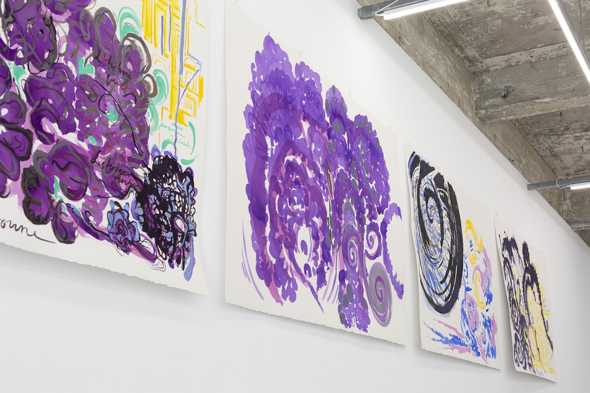 Alex Pittendrigh, Chenaud Suite: Raptures and Terrors (2-5), 2024-2025, watercolour and acrylic paint on arches paper, 101 cm x 103 cm, Glasshouse Stonehouse 2025: Oh Chenaud!, installation view, Gertrude Glasshouse, Naarm Melbourne, 2025, courtesy of the artist and Murray White Room, Naarm Melbourne. Photograph: Christian Capurro