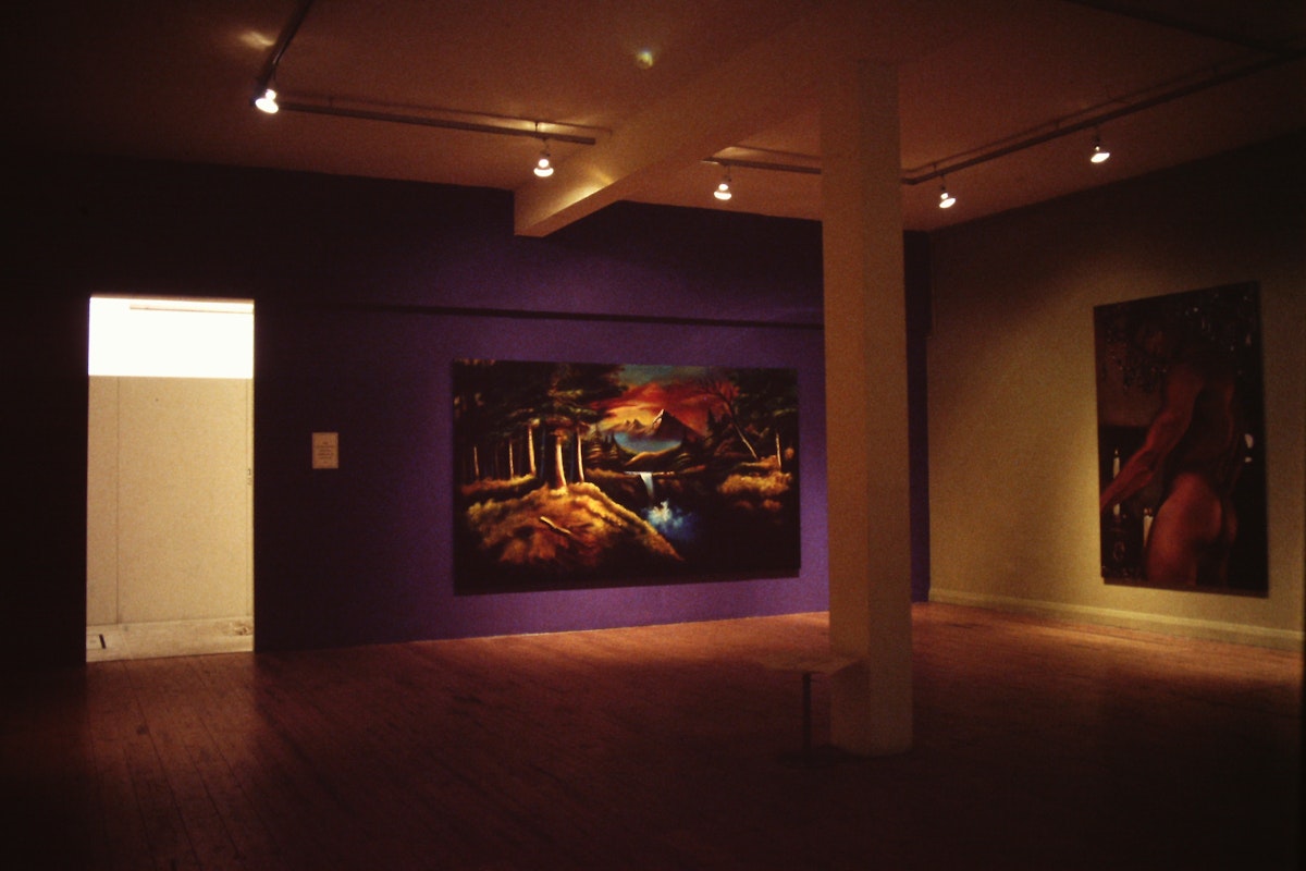 Installation view, Matthys Gerber, For Her Highness, Princess Caroline of Monaco, presented at 200 Gertrude Street, Naarm Melbourne, 1990, © and courtesy the artist. Documentation digitised from slide (2024), courtesy of the Gertrude Archive.