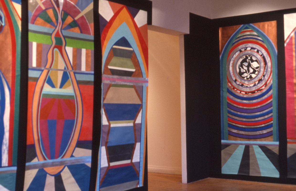 Installation view, Constanze Zikos, Chrome Vetrinas, 200 Gertrude Street, Naarm Melbourne, 1989, courtesy and © the artist. Documentation digitised from slide (2024), courtesy of the Gertrude Archive.