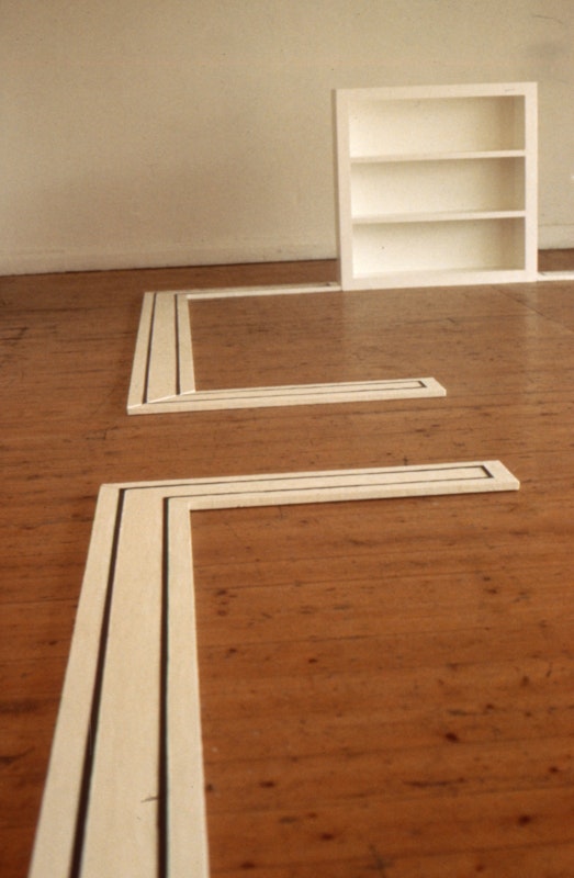 Installation view, Gail Hastings, This Performance/A Passing Thought, 200 Gertrude Street, Naarm Melbourne, 1989, © and courtesy the artist. Documentation digitised from slide (2024), courtesy of the Gertrude Archive.
