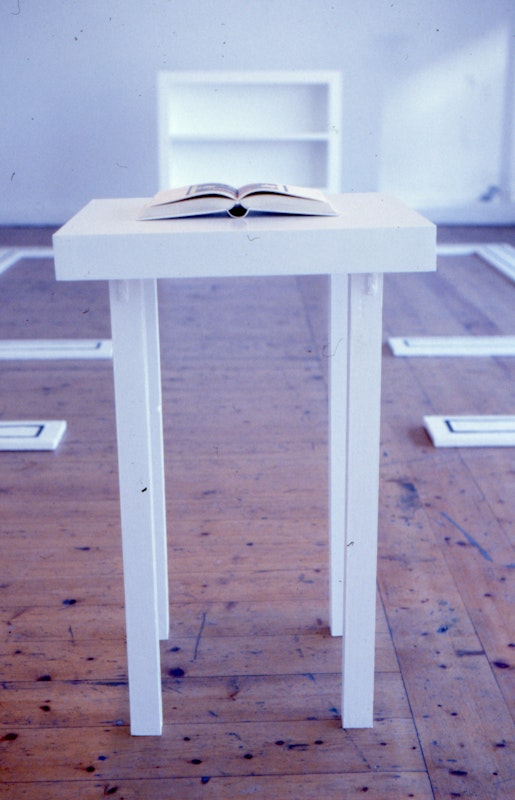 Installation view, Gail Hastings, This Performance/A Passing Thought, 200 Gertrude Street, Naarm Melbourne, 1989, © and courtesy the artist. Documentation digitised from slide (2024), courtesy of the Gertrude Archive.