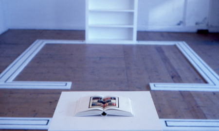 Installation view, Gail Hastings, This Performance/A Passing Thought, 200 Gertrude Street, Naarm Melbourne, 1989, © and courtesy the artist. Documentation digitised from slide (2024), courtesy of the Gertrude Archive.