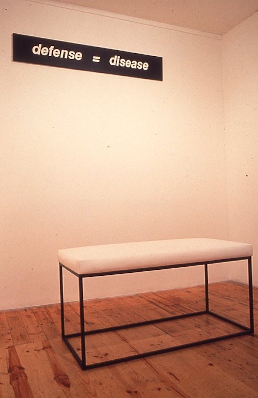 Mathew Jones, silence = death (1990), installation view, 200 Gertrude Street, Naarm Melbourne, 1991, digitised from slide in 2024. Copyright and courtesy of the artist and the Gertrude Archive.