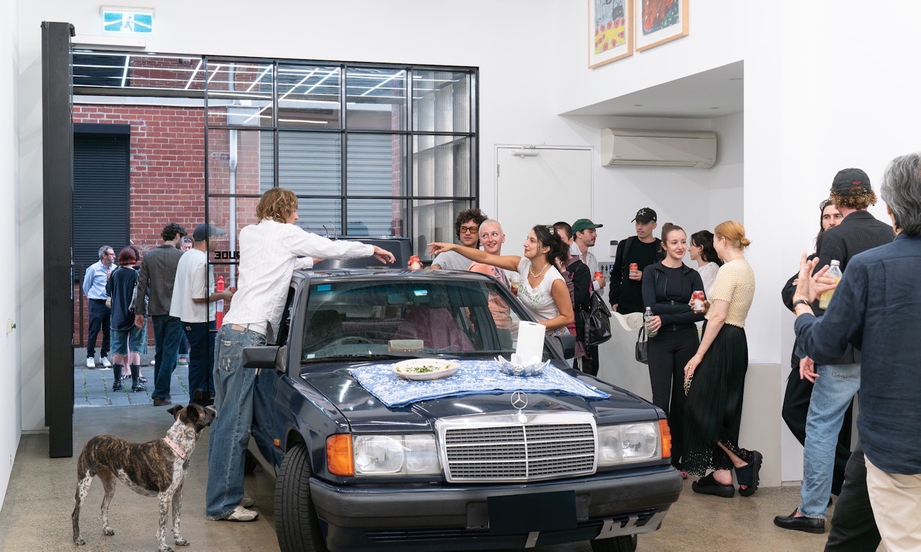 Audiences attend the opening event of Georgia Morgan, 'Nothing's forever cause everything is', Gertrude Glasshouse, Naarm Melbourne, 2025. Photo: Machiko Abe.