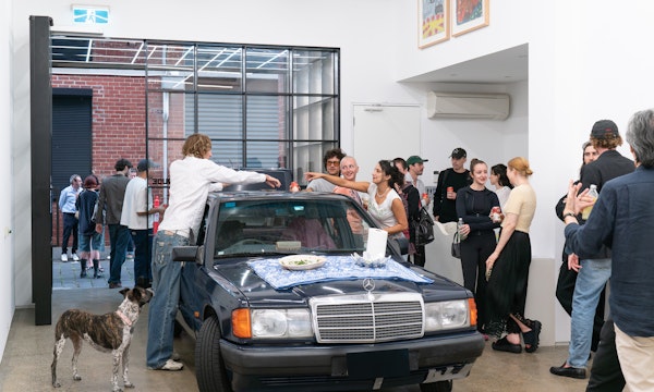 Audiences attend the opening event of Georgia Morgan, 'Nothing's forever cause everything is', Gertrude Glasshouse, Naarm Melbourne, 2025. Photo: Machiko Abe.