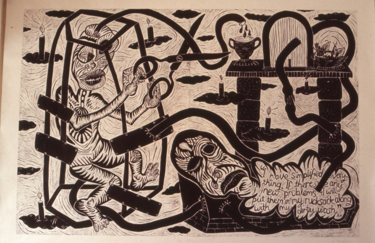 Angela Cavalieri, The Tropics, 1986, lino-cut print, 300x412cm. Photo: Courtesy of Gertrude Archives.