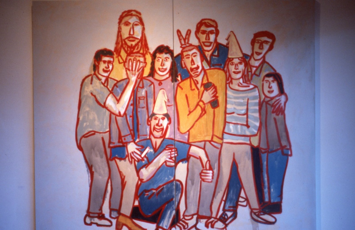 Jon Campbell, The Party, 1986, enamel and acrylic paint on cotton duck, 210 x 248cm. Photo courtesy of Gertrude Archives.