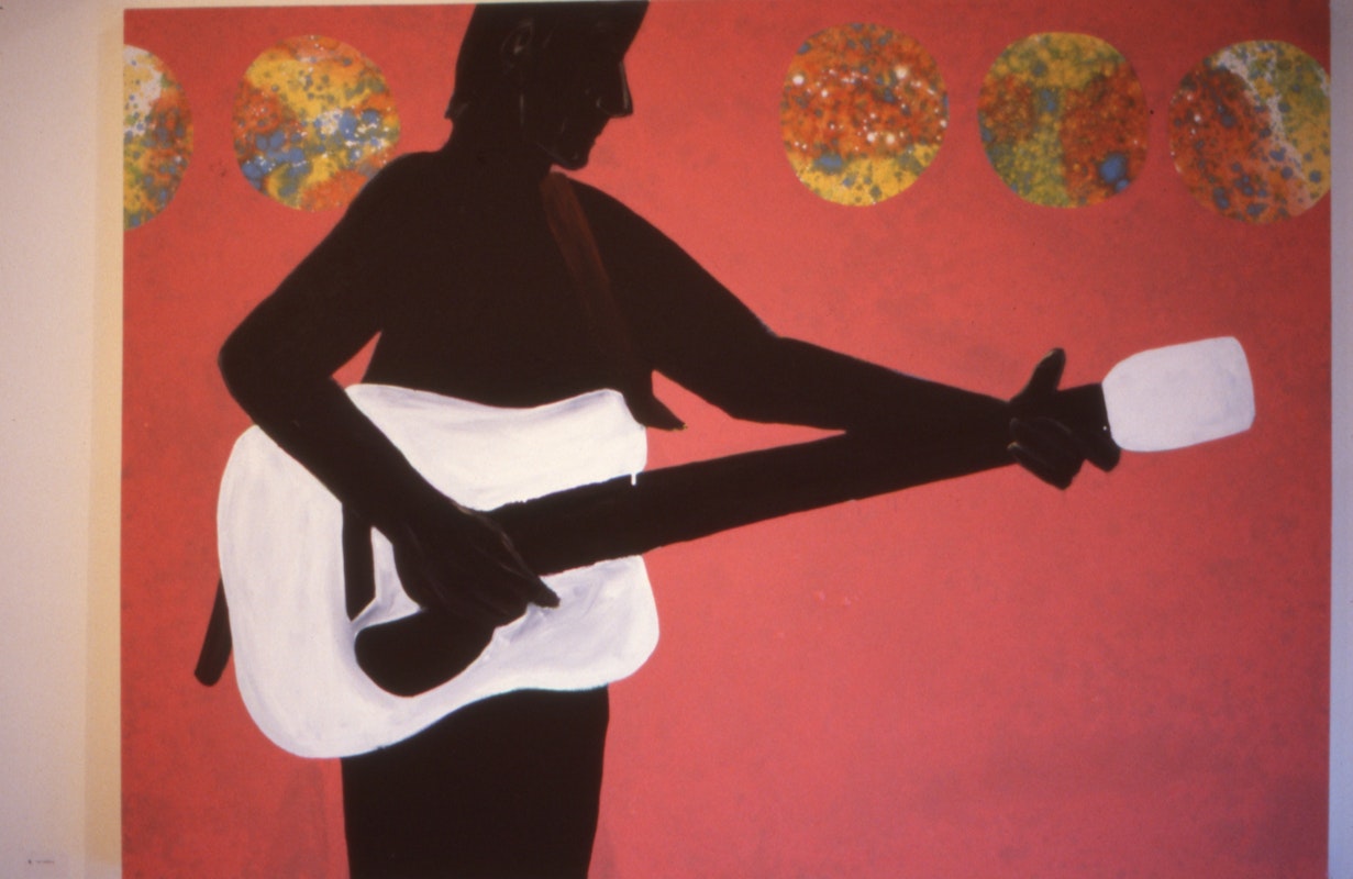 Jon Campbell, Guitar Player, oil and enamel on cotton duck, 104x156cm, 1986. Photo courtesy of Gertrude Archive.