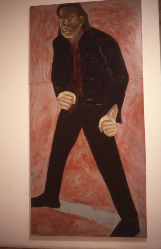Jon Campbell, Have a Go, 1986, oil and enamel on cotton duck, 317x155cm. Photo courtesy of Gertrude Archive.