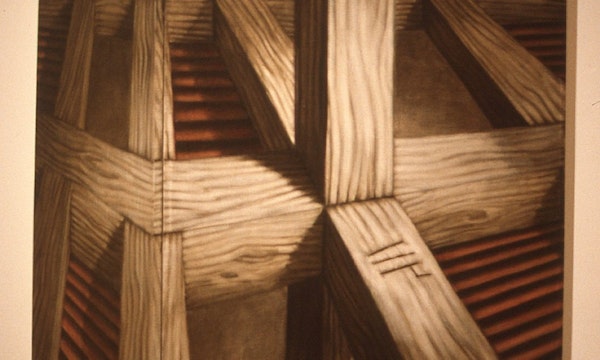 Kim Donaldson, Hollywood, Nunawading, 1985-86, oil stick on linen, two panels, 230x41cm & 186x36cm. Photo Courtesy of Gertrude Archive.