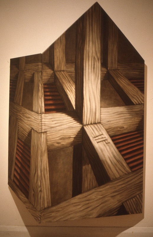 Kim Donaldson, Hollywood, Nunawading, 1985-86, oil stick on linen, two panels, 230x41cm & 186x36cm. Photo Courtesy of Gertrude Archive.