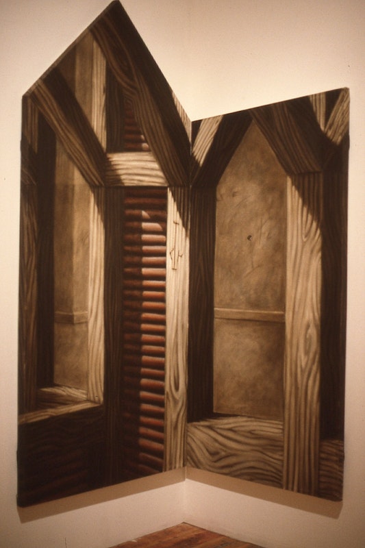 Kim Donaldson, Gipps Street, Collingwood, 1986, oil stick on linen, two panels, 198x99cm & 149x149cm. Photo courtesy of Gertrude Archive.