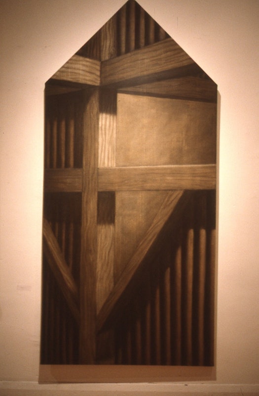 Kim Donaldson, Greetings, Condell Street, Fitzroy, 1986, oil stick on linen, 230x50cm. Photo courtesy of Gertrude Archive.