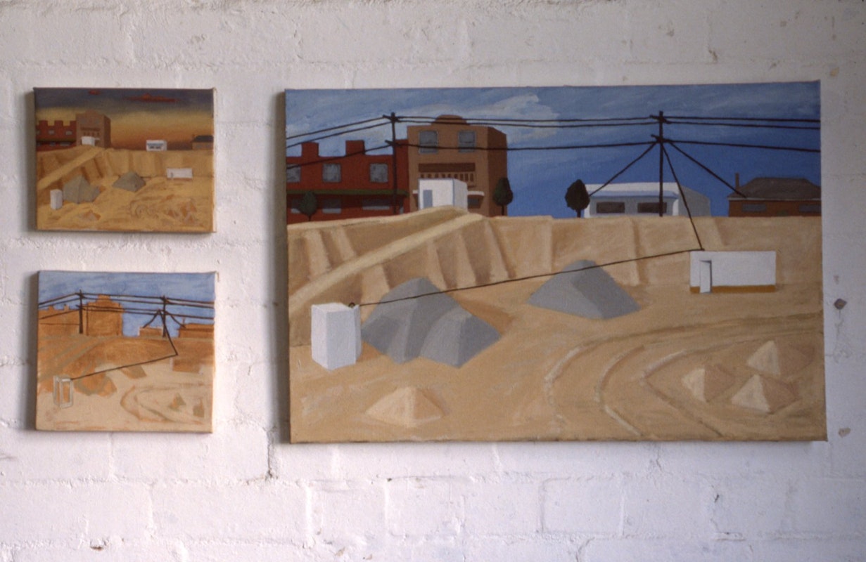 Roisin O'Dwyer, Box Hill Ditch, 1984, oil on linen, 20x30cm, 9x10cm & 8x10cm. Photo courtesy of Gertrude Archive.