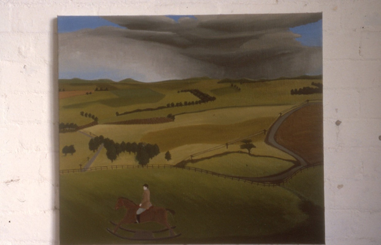 Roisin O'Dwyer, Landscape with Rocking Horse, 1985, oil on linen, 26x30cm. Photo courtesy of Gertrude Archive.