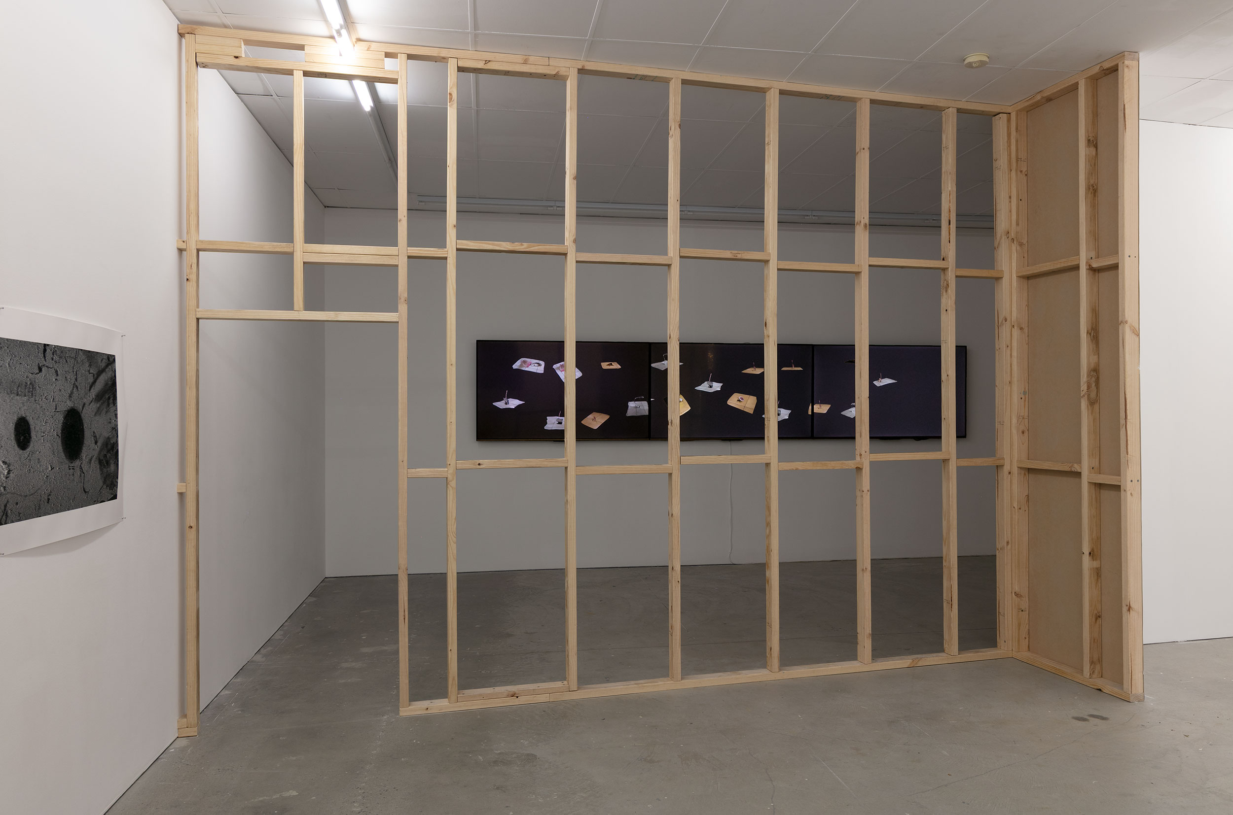 Eliza Hutchison, You might be anything. And I love you., installation view, 1964, 1969, 1977, 1995, 2000, 2005, 2025, Gertrude Contemporary, Naarm Melbourne, 2025 2025, multi-channel digital video, colour, silent, TV monitors, lupas, router, image courtesy and © the artist, photograph: Christian Capurro.