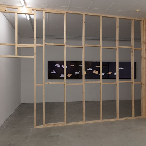 Eliza Hutchison, You might be anything. And I love you., installation view, 1964, 1969, 1977, 1995, 2000, 2005, 2025, Gertrude Contemporary, Naarm Melbourne, 2025 2025, multi-channel digital video, colour, silent, TV monitors, lupas, router, image courtesy and © the artist, photograph: Christian Capurro.