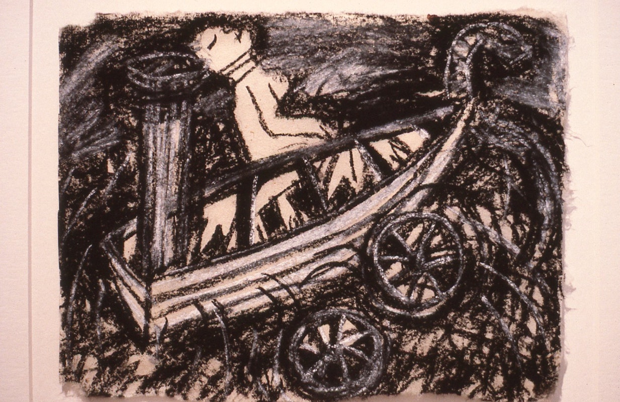 Merrin Eirth, Imaginary Column, 1985-86, charcoal/conte, 22x30cm. Photo Courtesy of Gertrude Archive.