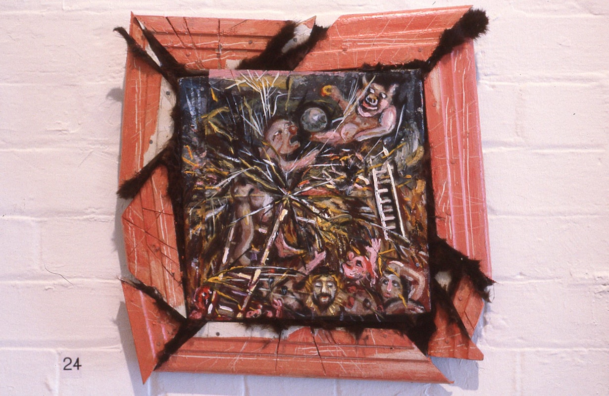 Merrin Eirth, Confronting the Pig, 1985-86, mixed media, 30x30cm. Photo Courtesy of Gertrude Archive.