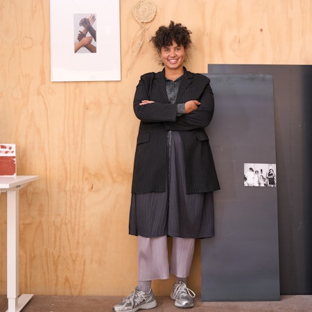 Studio portrait of Arini Byng onsite at Gertrude Contemporary, 2024, photography: Machiko Abe