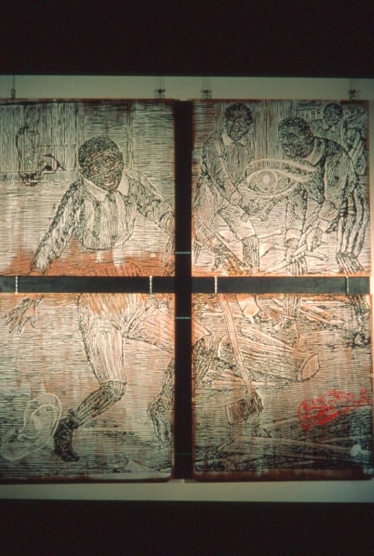 Bronia Iwanczak,Death is a Location: Witness, 1988, synthetic polymer paint on wood, 256 x 256 cm. Copyright and courtesy the artist