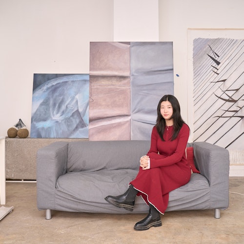 Studio portrait of Gertrude Studio Artist Yusi Zang, Gertrude Contemporary, 2024. Photography: Machiko Abe.