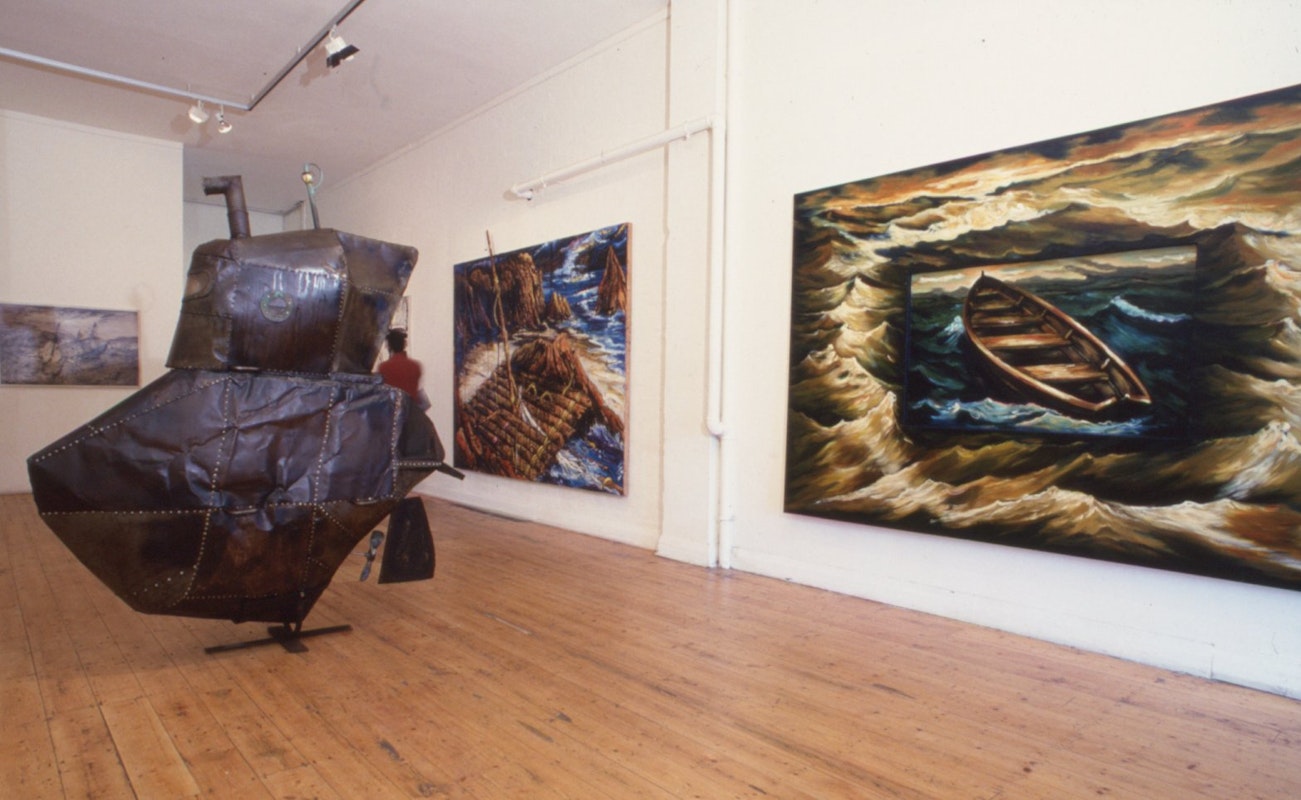 Installation view of Shipwrecked, curated by Memory Holloway, 1986. Photo courtesy of Gertrude Archive.