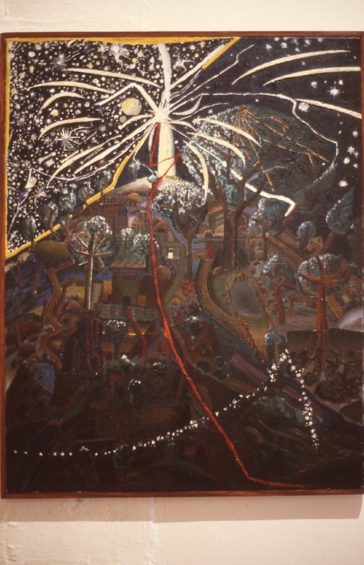 Gregory Pryor, The Crackling Universe, oil on canvas, 1984, 71x55.5cm. Image provided courtesy of Gertrude Archive.