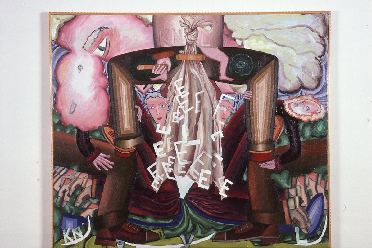 Gregory Pryor, The Formation of the Word Kneel, 1985, oil and acrylic paint, 70.5x83.5cm. Image provided courtesy of Gertrude Archive.