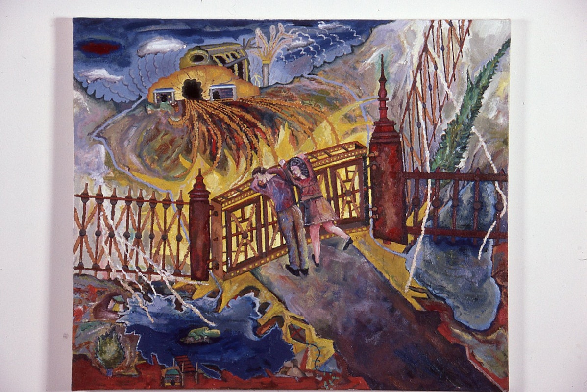 Gregory Pryor, They Kissed the Gate Repeatedly, 1985, oil on canvas, 55.5x65.5cm. Image provided courtesy of Gertrude Archive.